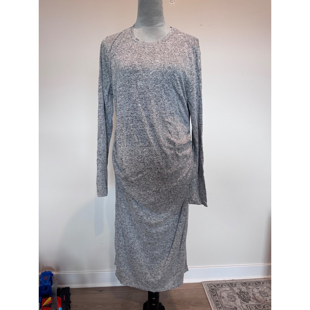 Motherhood Maternity Grey Marl Ruched Side Long Sleeve Midi Dress Large